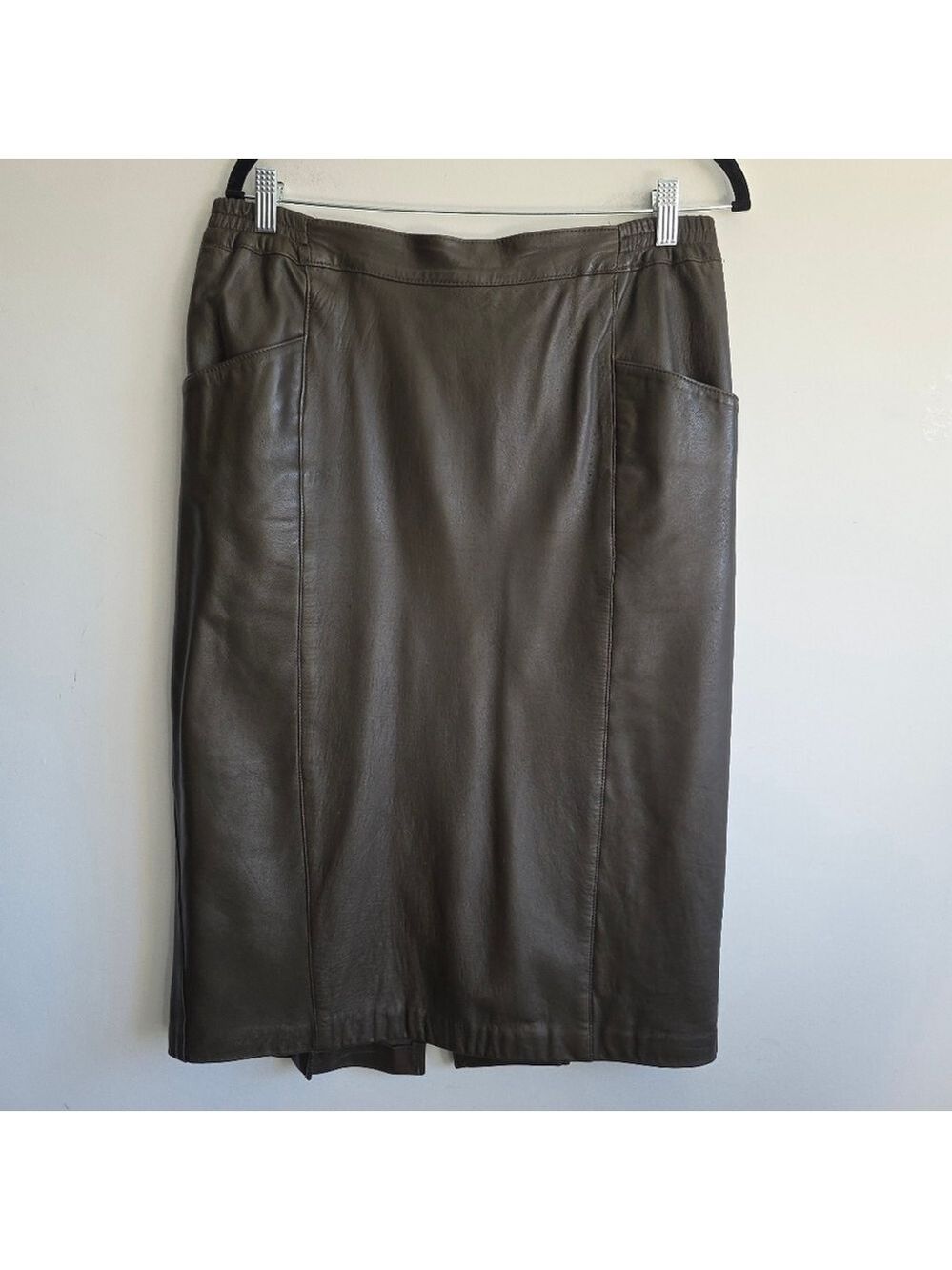 Vintage Michel Antoni Green Leather Lined Pencil Skirt Office Party Sz 16
